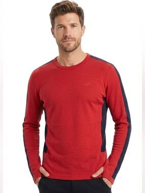 Icebreaker Men's 260 Body Fit Long Sleeve Crew Base Layer Top Red Size Small